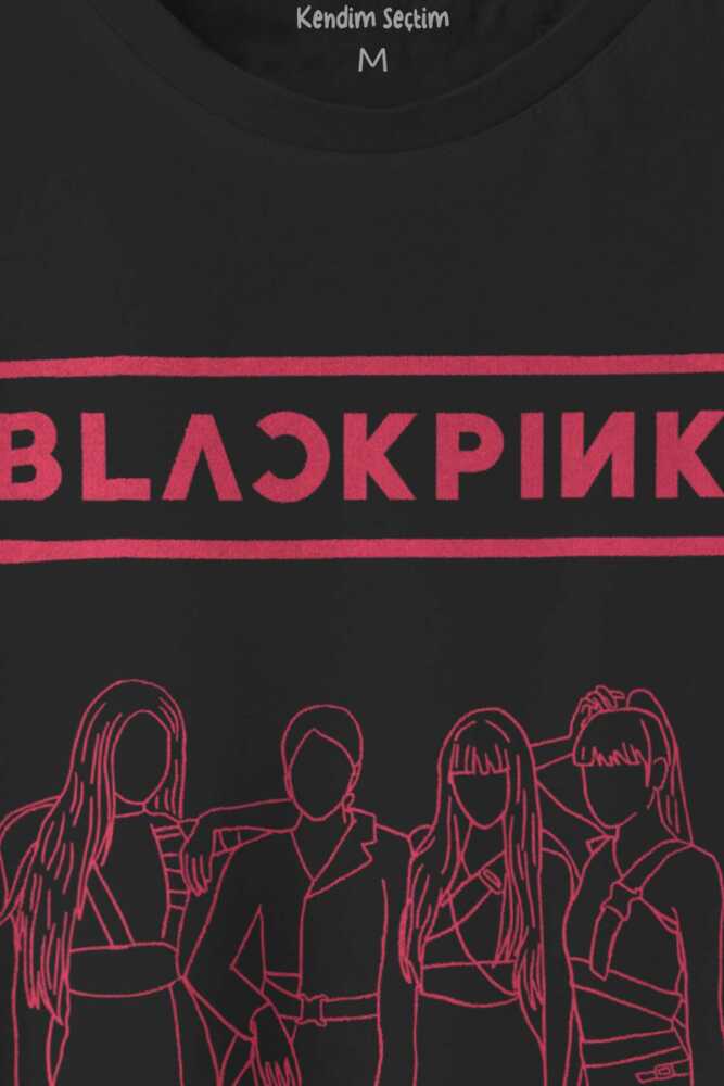 BLACKPINK Çizim Kore Music K-Pop Baskılı Unisex Siyah Tişört (1)