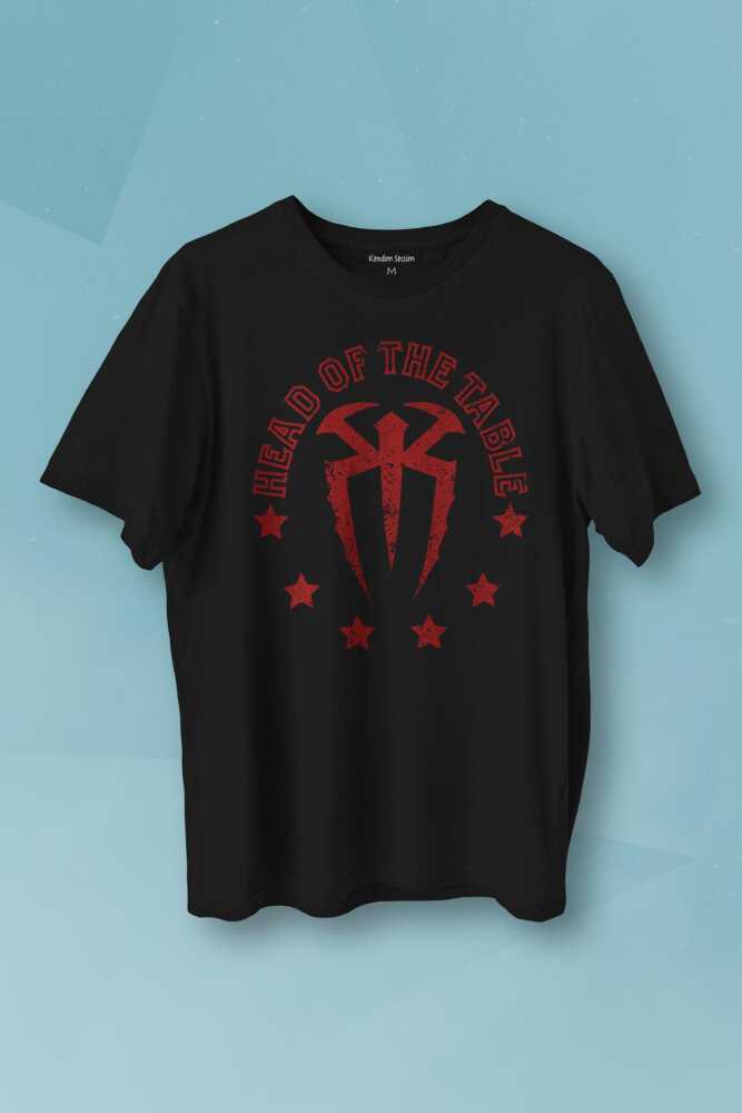 Head Of The Table Roman Reigns Spor Boks Gym Baskılı Siyah Unisex Tişört