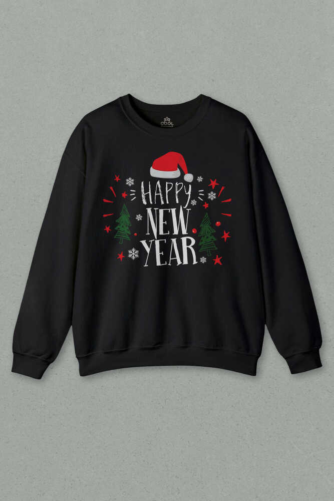 Unisex Sweatshirt Happy New Year Yeni Yıl Hediye Noel Yılbaşı Baskılı Sweat