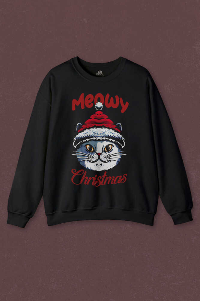 Unisex Sweatshirt Kedi Cat Meow Christmas Noel New Year Yılbaşı Baskılı Sweat