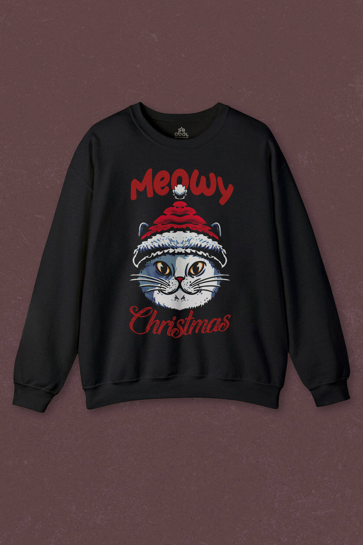 Unisex Sweatshirt Kedi Cat Meow Christmas Noel New Year Yılbaşı Baskılı Sweat - 1