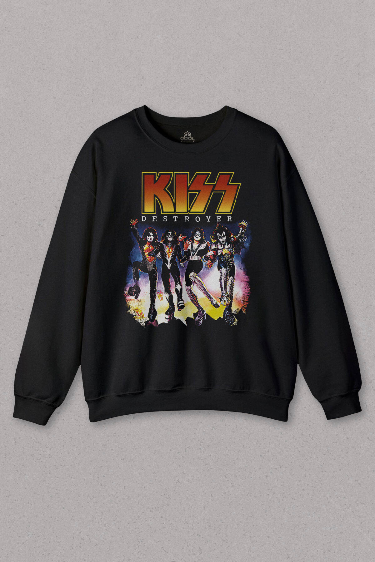 Unisex Sweatshirt Kiss The Destroyer Rock Music Album Siyah Baskılı Sweat