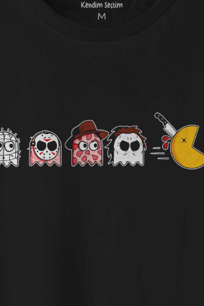 Unisex T-shirt Among Us Pacman Hallowen Korku Film Oyun Siyah Baskılı Tişört (1)