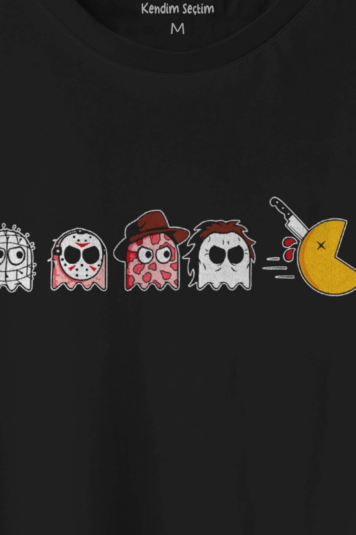 Unisex T-shirt Among Us Pacman Hallowen Korku Film Oyun  Siyah Baskılı Tişört (1)