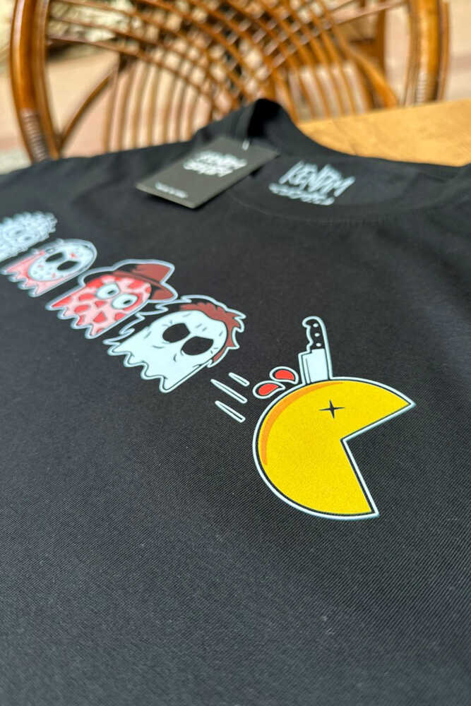 Unisex T-shirt Among Us Pacman Hallowen Korku Film Oyun  Siyah Baskılı Tişört - 4