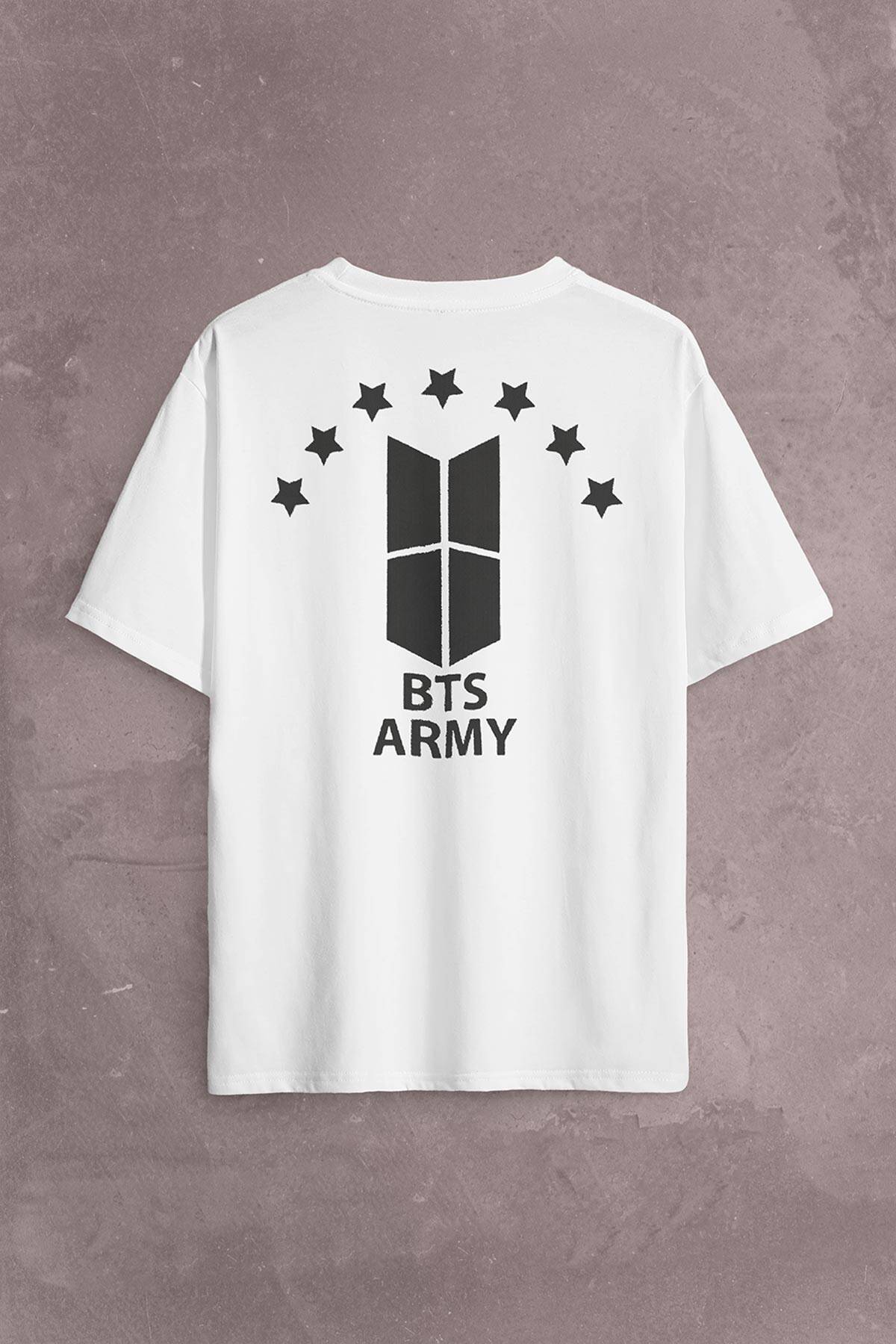Unisex Bangtan Boys Army Bts Stars Yıldız Sırt Ön Baskılı Oversize Tişört (1)