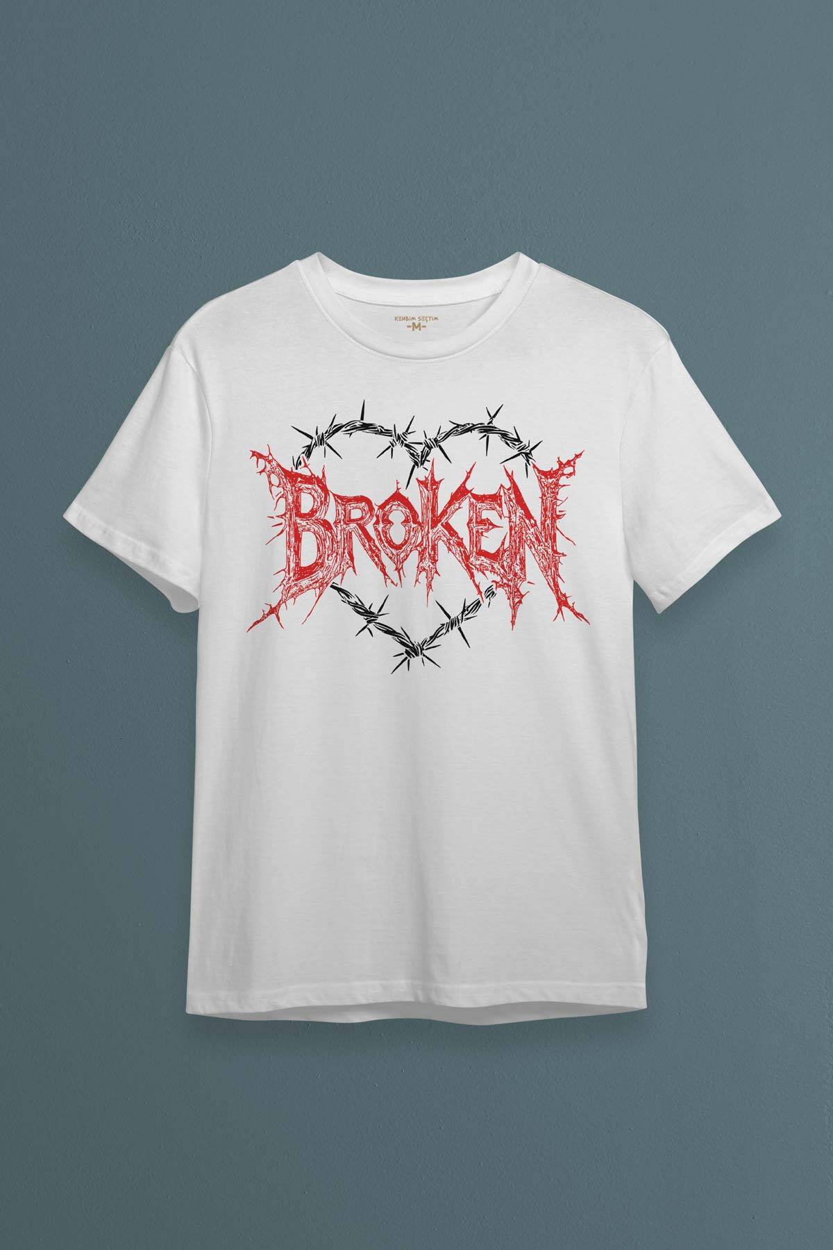 Broken Hearts Gothic Y2K Yazı Baskılı Beyaz Unisex Tişört