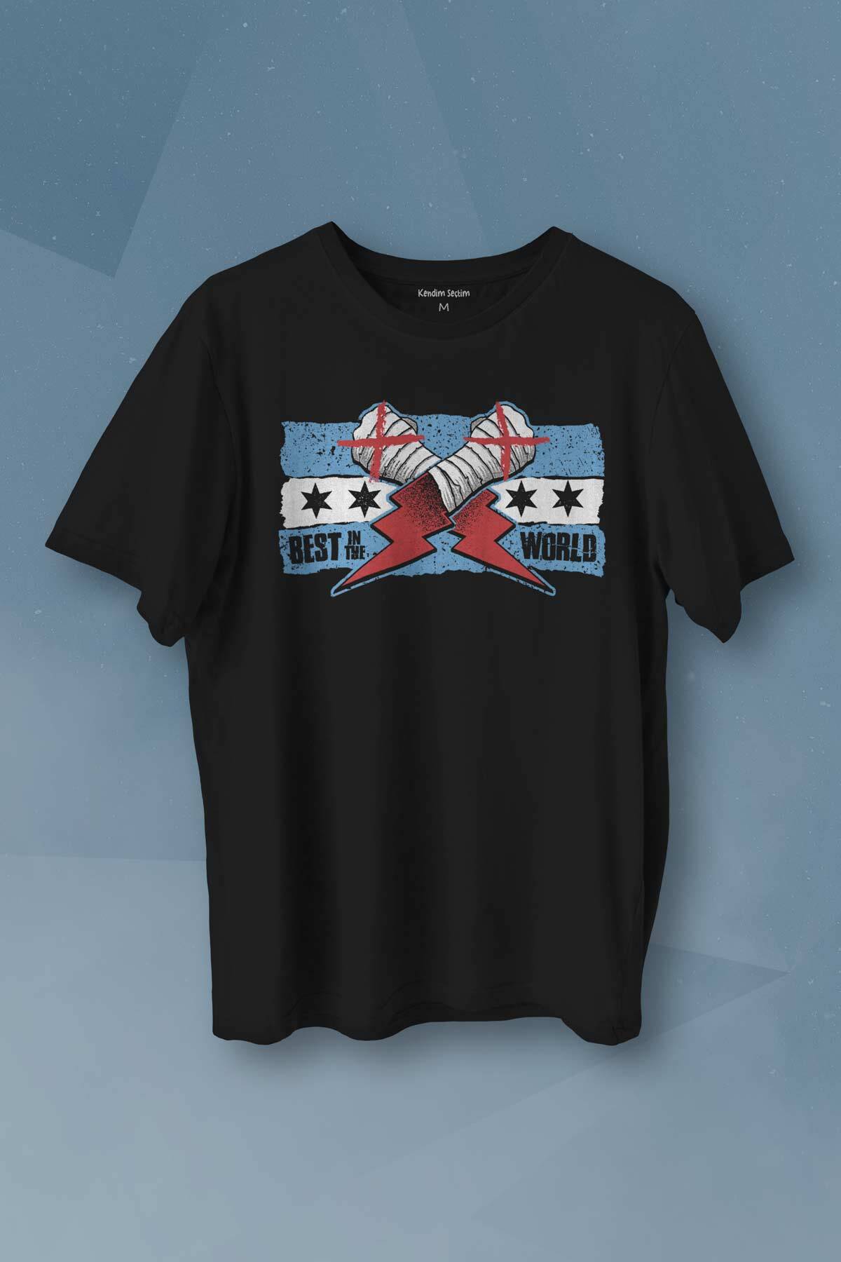 Eldiven Blue Flag CM Punk Fitness Dövüş Boks Gym Spor Baskılı Siyah Unisex Tişört