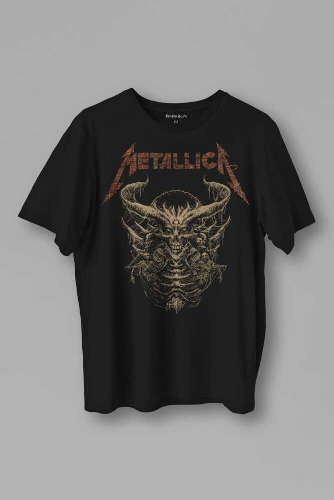 Metallica Sargı Canavar Skull Vintage Korku Siyah Baskılı Unisex Tişört