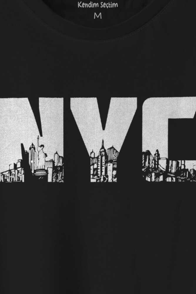 NYC New York City Siyah Baskılı Unisex Tişört (1)