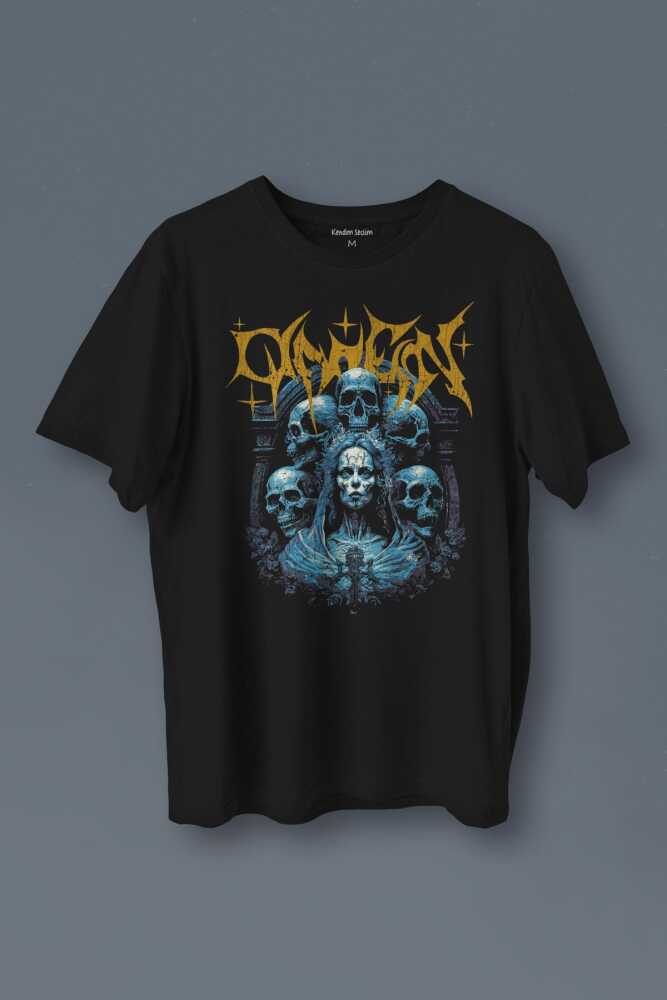 Omen Gotik Skull Gothic Corpse Bride Baskılı Siyah Unisex Tişört