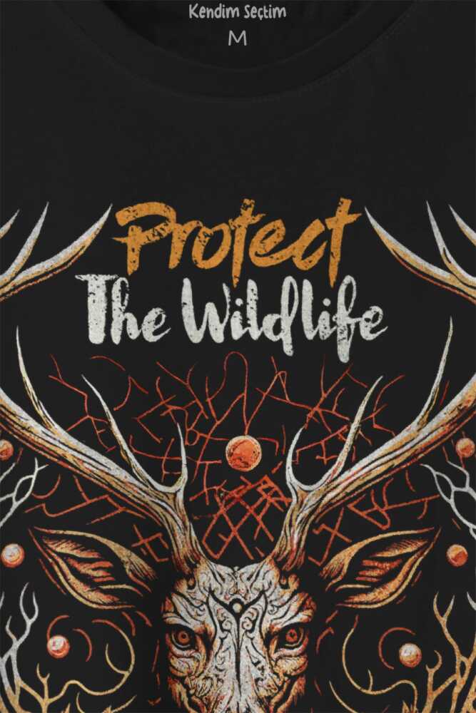 Protect The Wildlife The Deer Nature Outdoor Doğa Geyik Baskılı Siyah Unisex Tişört (1)