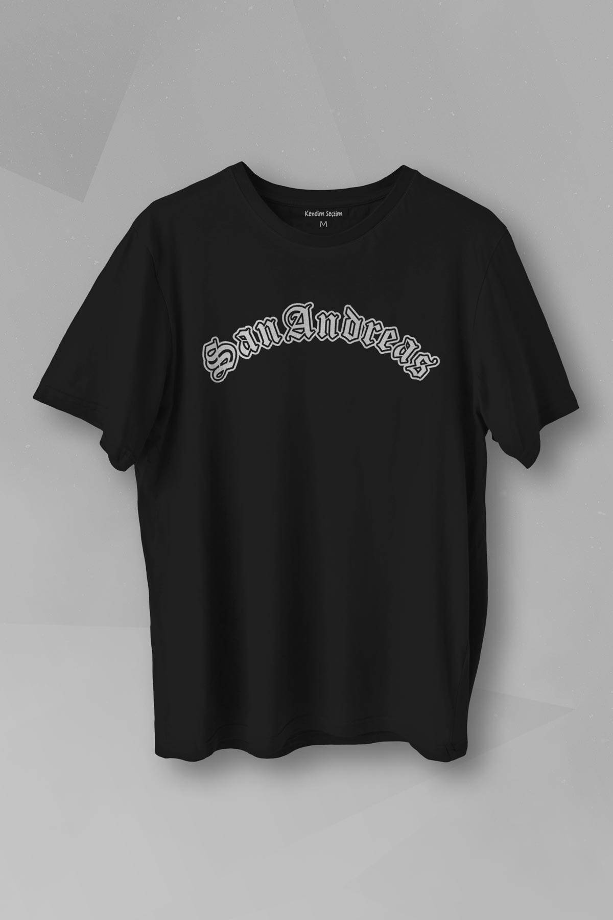 San Andreas Tipografi Siyah Baskılı Unisex Tişört - 1