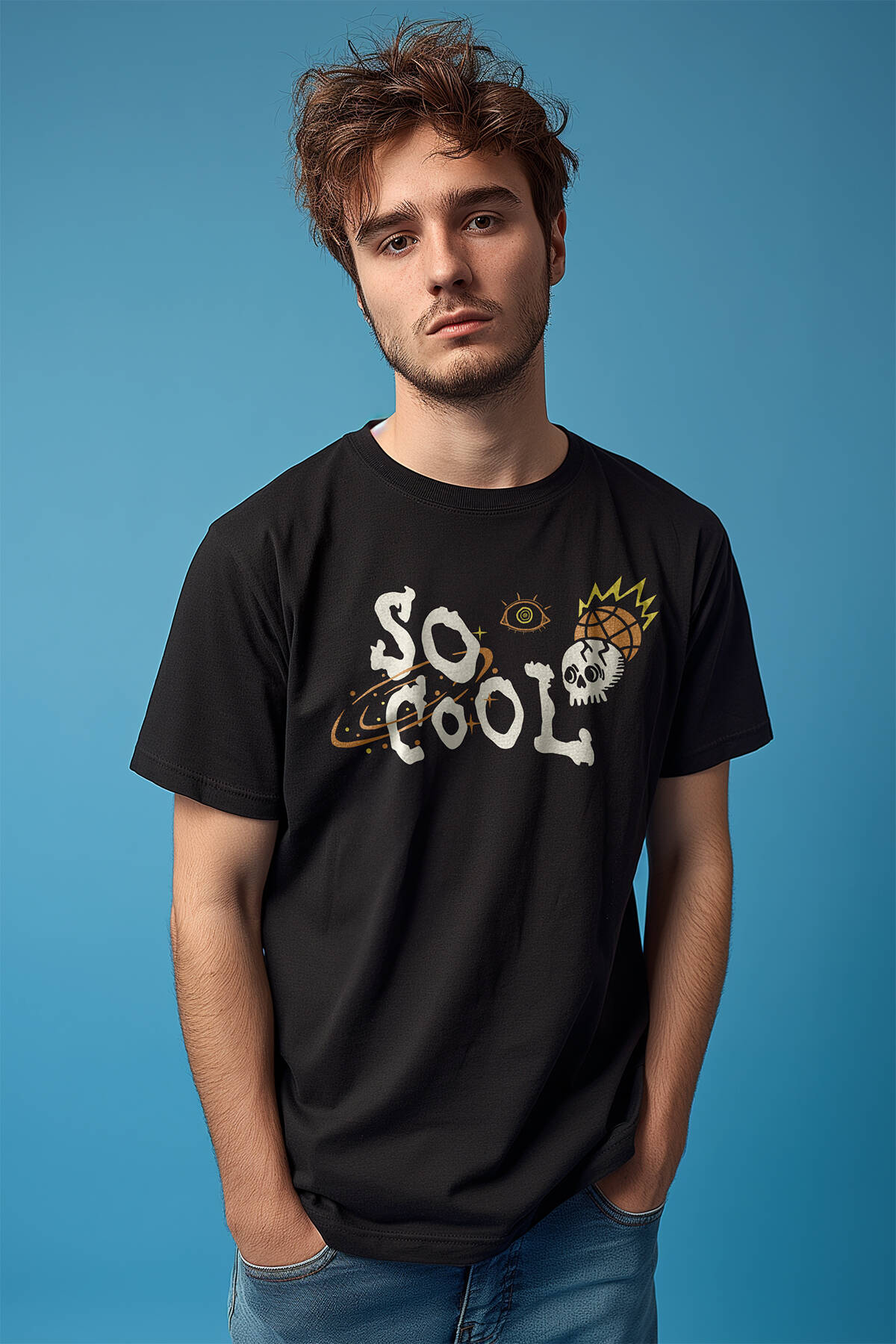 Skull Logo Y2k Kuru Kafa Galaksi Uzay Galaxy Siyah Baskılı Unisex Tişört