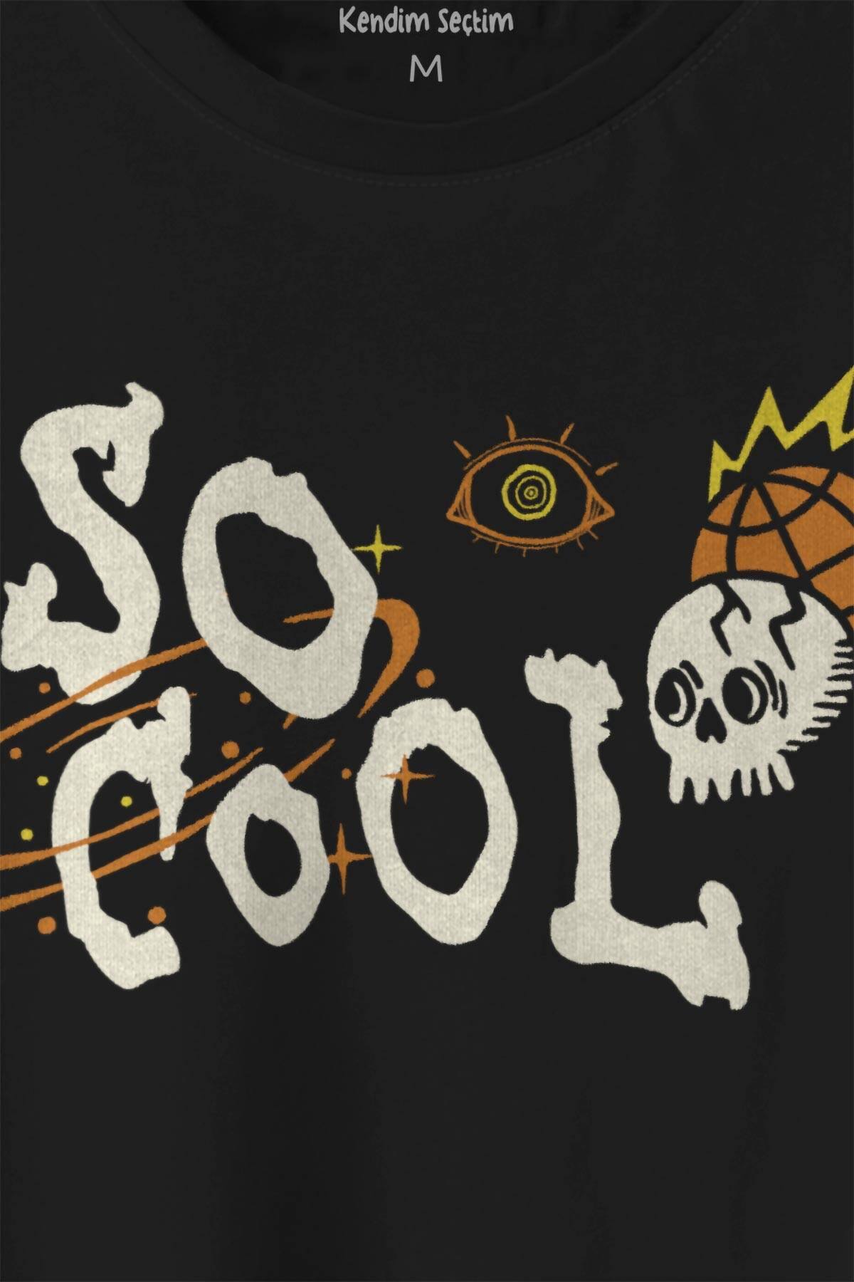 Skull Logo Y2k Kuru Kafa Galaksi Uzay Galaxy Siyah Baskılı Unisex Tişört (1)