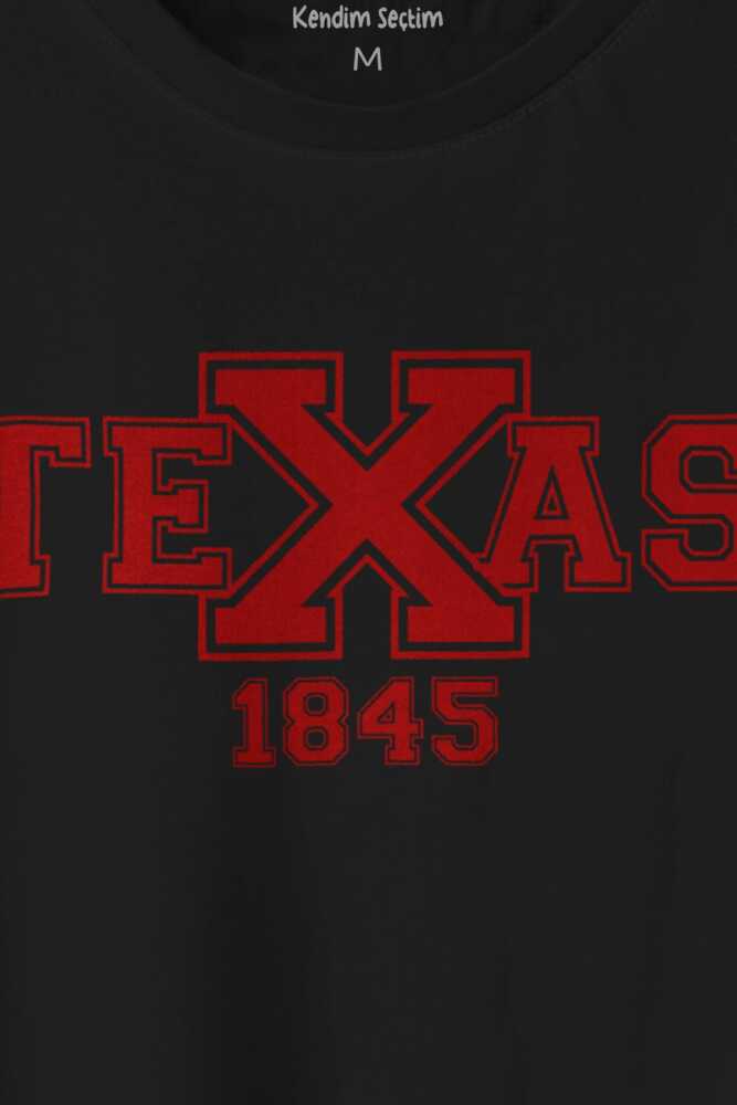 Spor Texas 1845 College Yazı Siyah Baskılı Unisex Tişört (1)