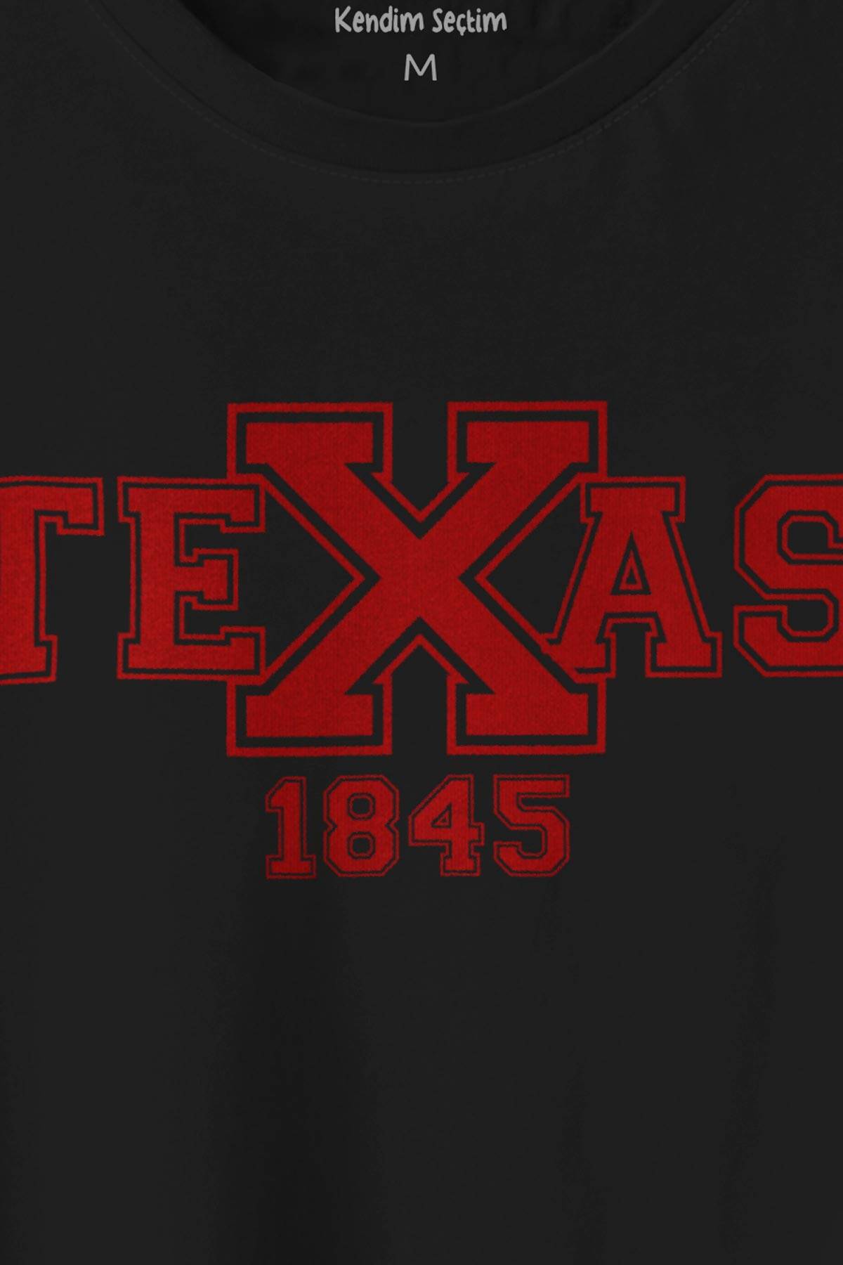 Spor Texas 1845 College Yazı Siyah Baskılı Unisex Tişört - 2