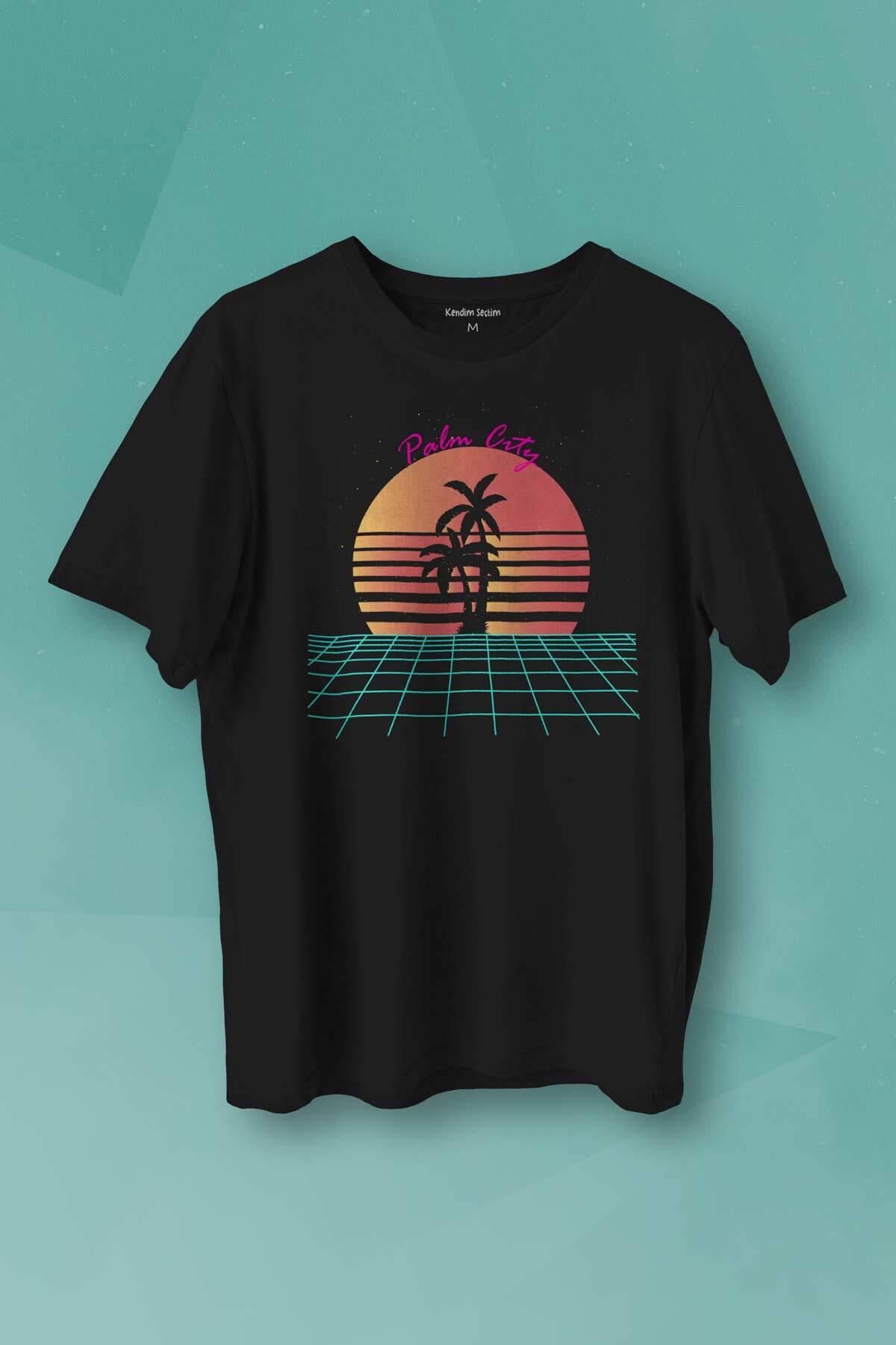 Vaporwave Palm City Retro 80's 90's Doksanlar Gamer Punk Siyah Baskılı Unisex Tişört