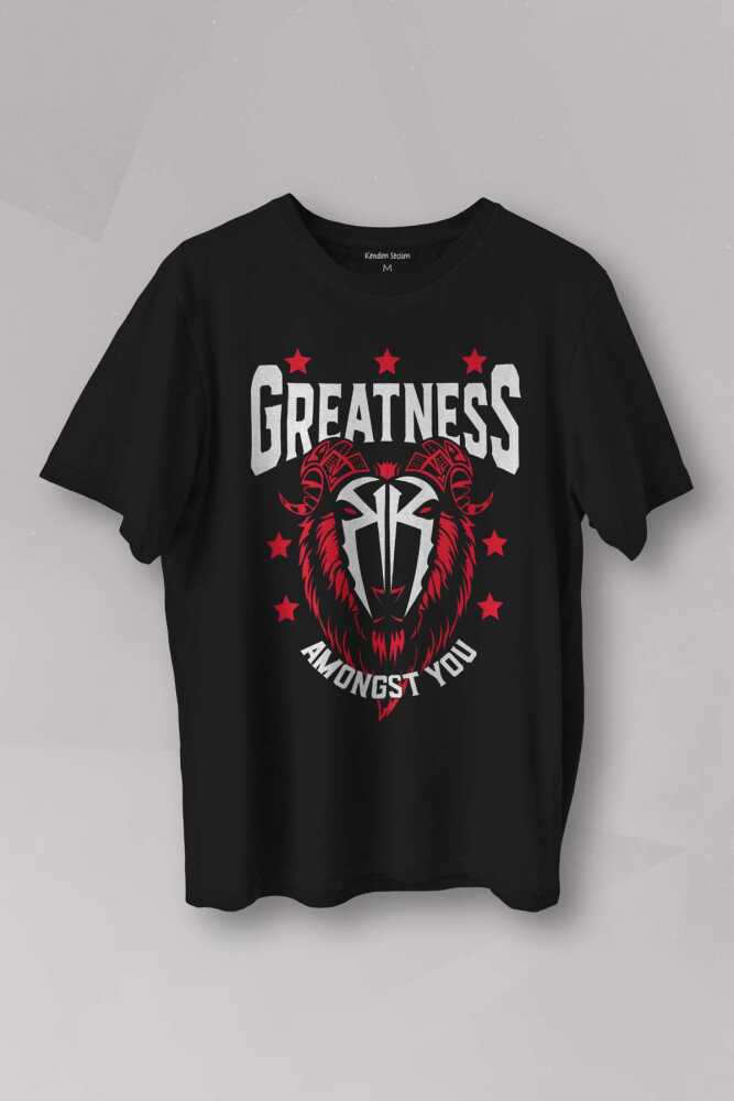 Unisex Tişört Greatness Roman Reigns Gym Spor Fitness Siyah Baskılı