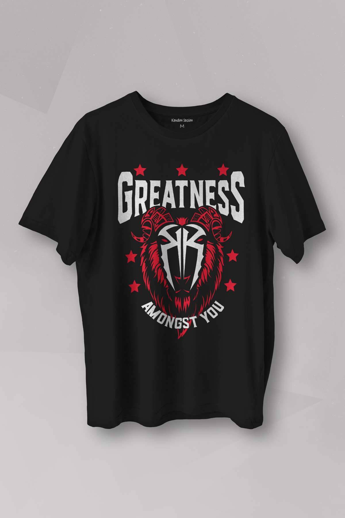 Unisex Tişört Greatness Roman Reigns Gym Spor Fitness Siyah Baskılı