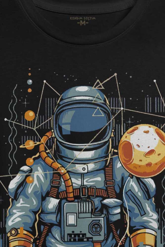Uzay Gemisinde Yolculuk Eden Astronot Cosmos Göktaşı Baskılı Tişört Unisex (1)