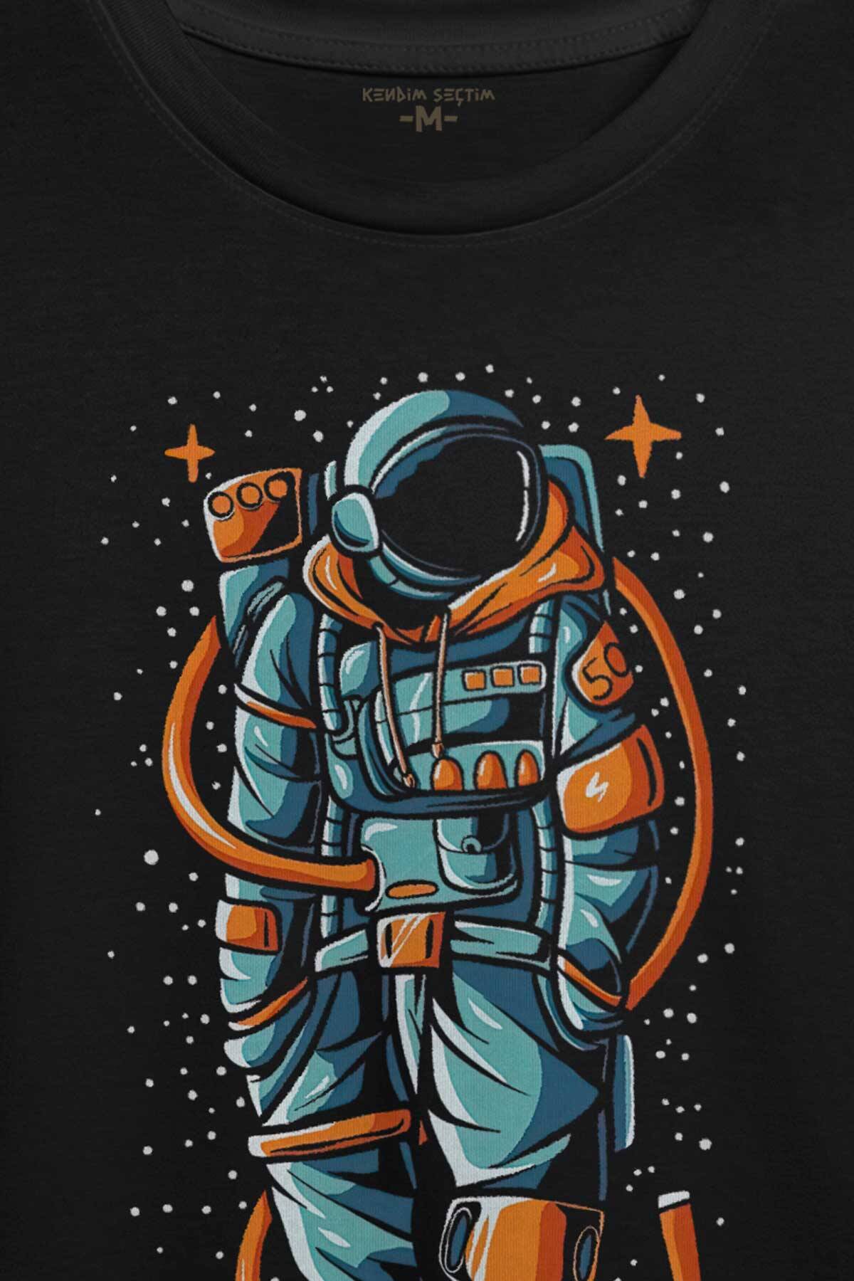 Uzayda Elleri Cebinde Astronot Cosmos Space Nasa Baskılı Tişört Unisex (1)