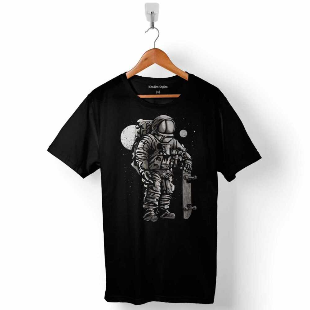 Uzayda Kaykay Tutan Astronot Ay Nasa Uzay Cosmos Baskılı Tişört Unisex