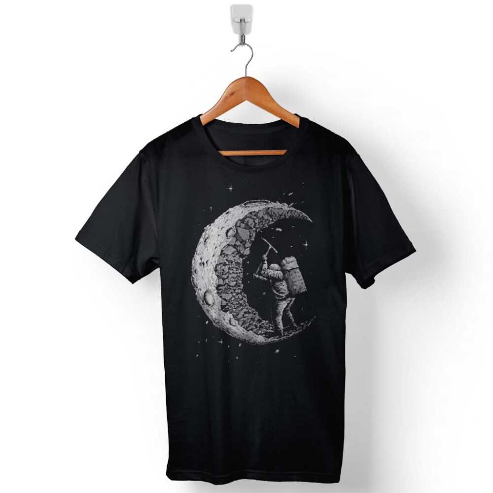 Uzayda Kazma Astronot Cosmos Yarım Ay Nasa Baskılı Tişört Unisex