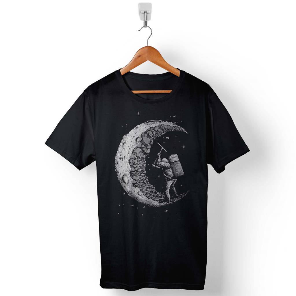 Uzayda Kazma Astronot Cosmos Yarım Ay Nasa Baskılı Tişört Unisex