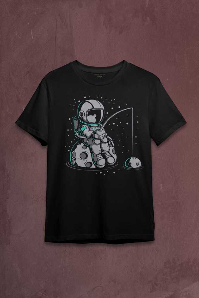 Uzayda Olta Atan Astronot Cosmos Uzay Gezegen Baskılı Tişört Unisex