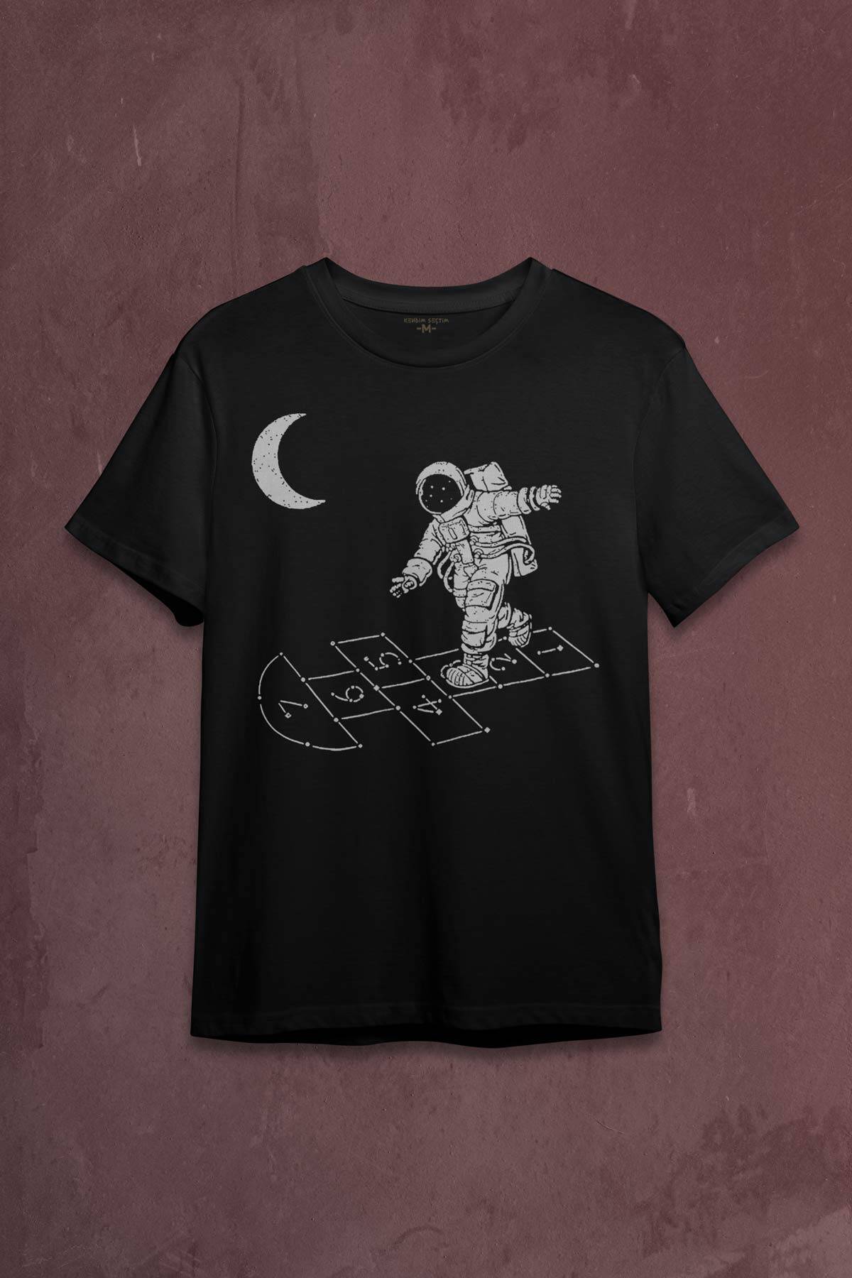 Uzayda Seksek Oyun Astronot Cosmos Baskılı Tişört Unisex