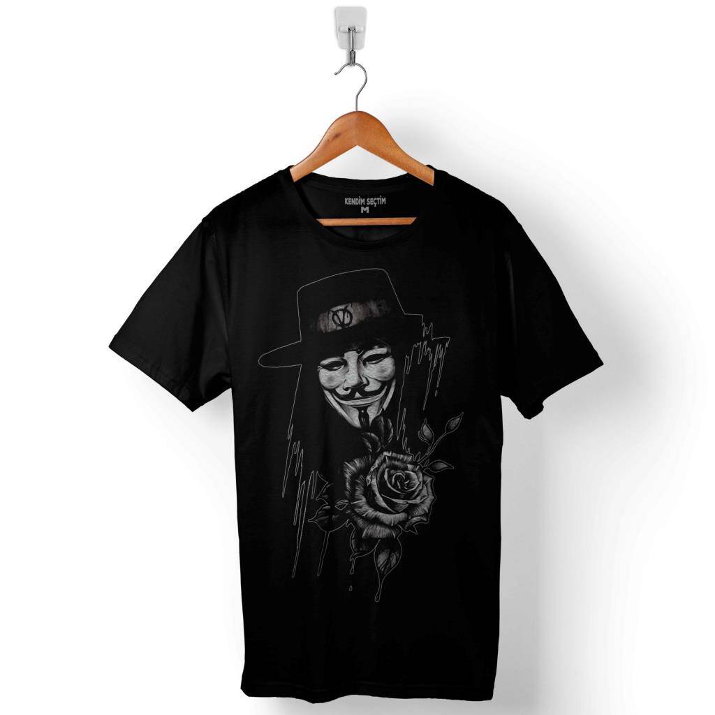 V For Vendetta İllüstrasyon Siluet Logo Baskılı Tişört Unisex