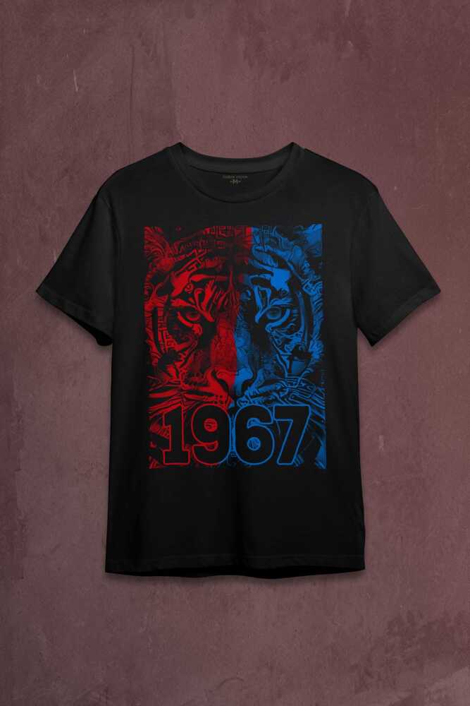 Vahşi Kaplan Kafası Bordo Mavi Trabzon Tiger Baskılı Tişört Unisex