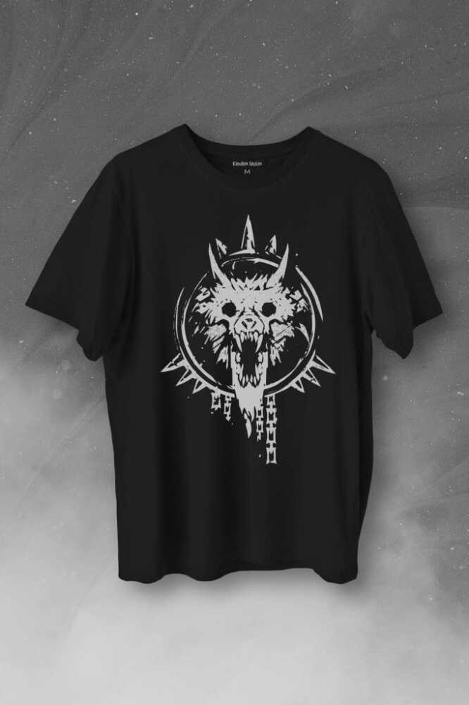 Viking Fenrir Wolf Head Vikings Kurt Kafa Baskılı Tişört Unisex
