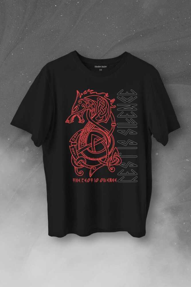 Viking Fenrir Wolf Vikings Kurt Kafa Street Baskılı Siyah Tişört Unisex
