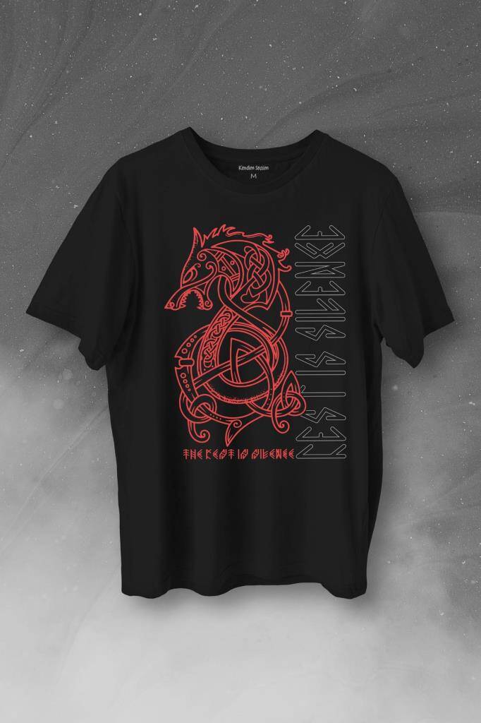 Viking Fenrir Wolf Vikings Kurt Kafa Street Baskılı Siyah Tişört Unisex