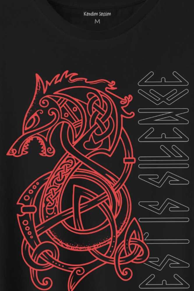 Viking Fenrir Wolf Vikings Kurt Kafa Street Baskılı Siyah Tişört Unisex (1)