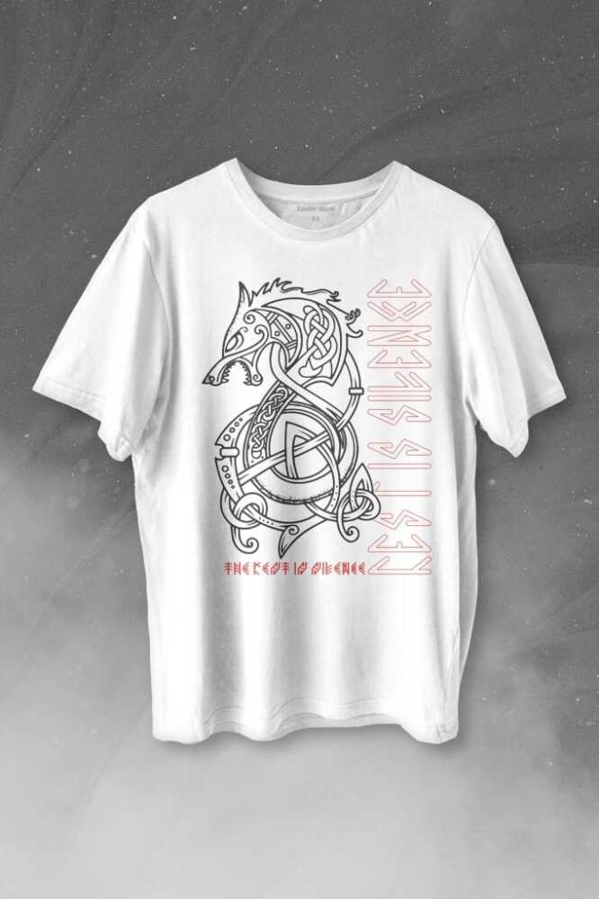 Viking Fenrir Wolf Vikings Kurt Kafa Street Baskılı Beyaz Tişört Unisex