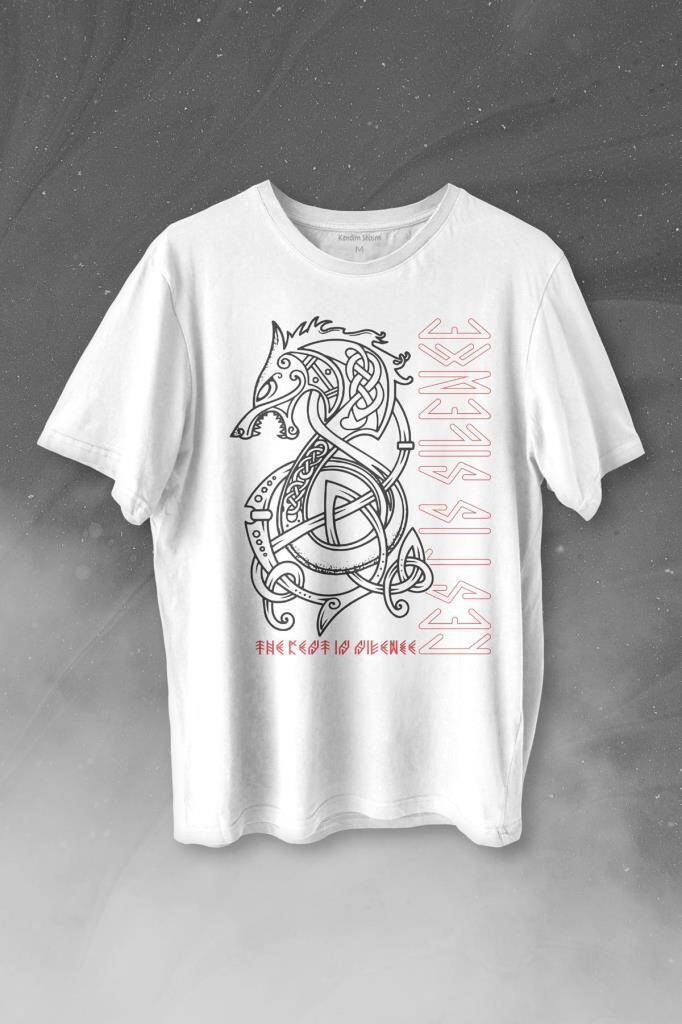 Viking Fenrir Wolf Vikings Kurt Kafa Street Baskılı Beyaz Tişört Unisex