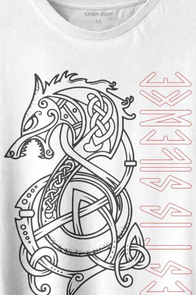 Viking Fenrir Wolf Vikings Kurt Kafa Street Baskılı Beyaz Tişört Unisex (1)