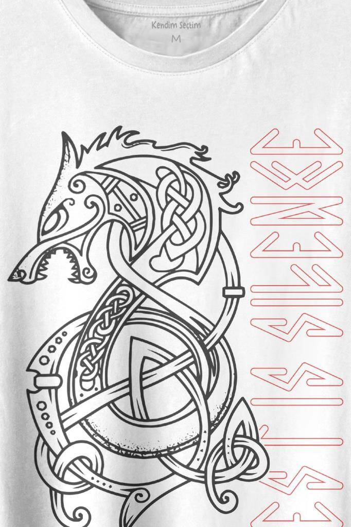 Viking Fenrir Wolf Vikings Kurt Kafa Street Baskılı Beyaz Tişört Unisex (1)