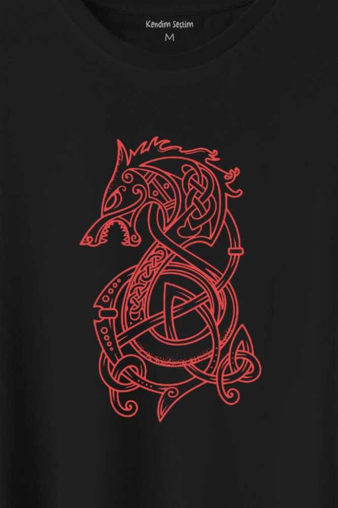 Viking Fenrir Wolf Vikings Kurt Kafa Street Urban Baskılı Siyah Tişört Unisex (1)