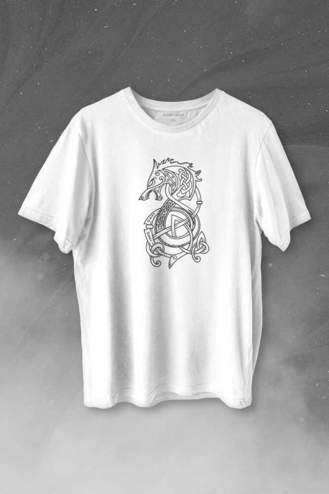 Viking Fenrir Wolf Vikings Kurt Kafa Street Urban Baskılı Beyaz Tişört Unisex