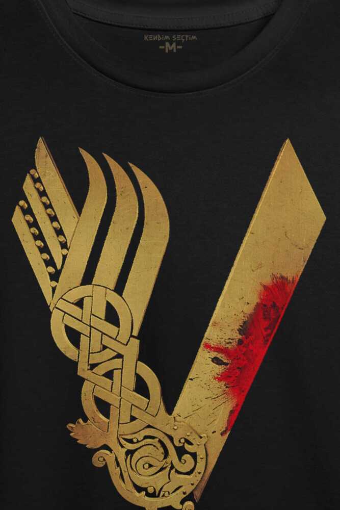 Vikingler Logo Vikings Altın Sarısı Baskılı Tişört Unisex (1)