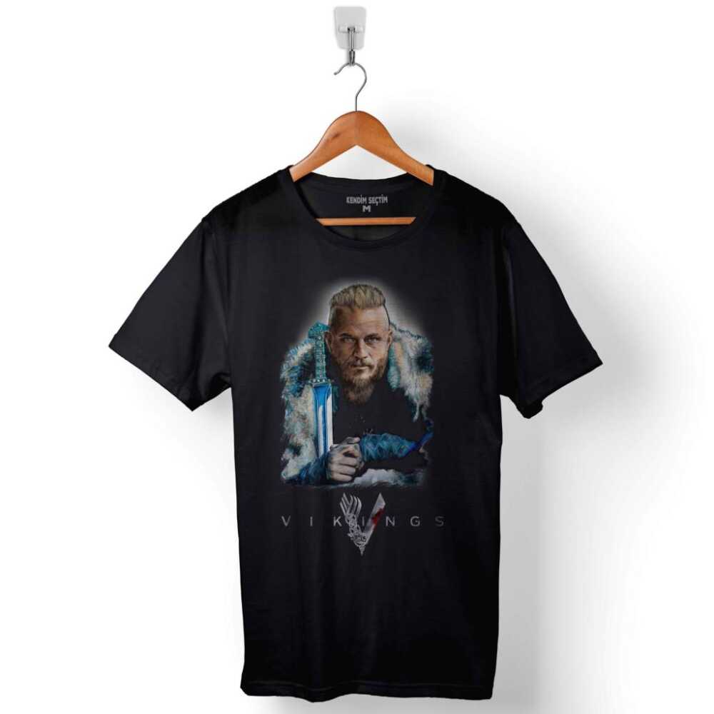 Ragnar Lothbrok Vikings Logo Skull Head Vikingler Baskılı Tişört Unisex