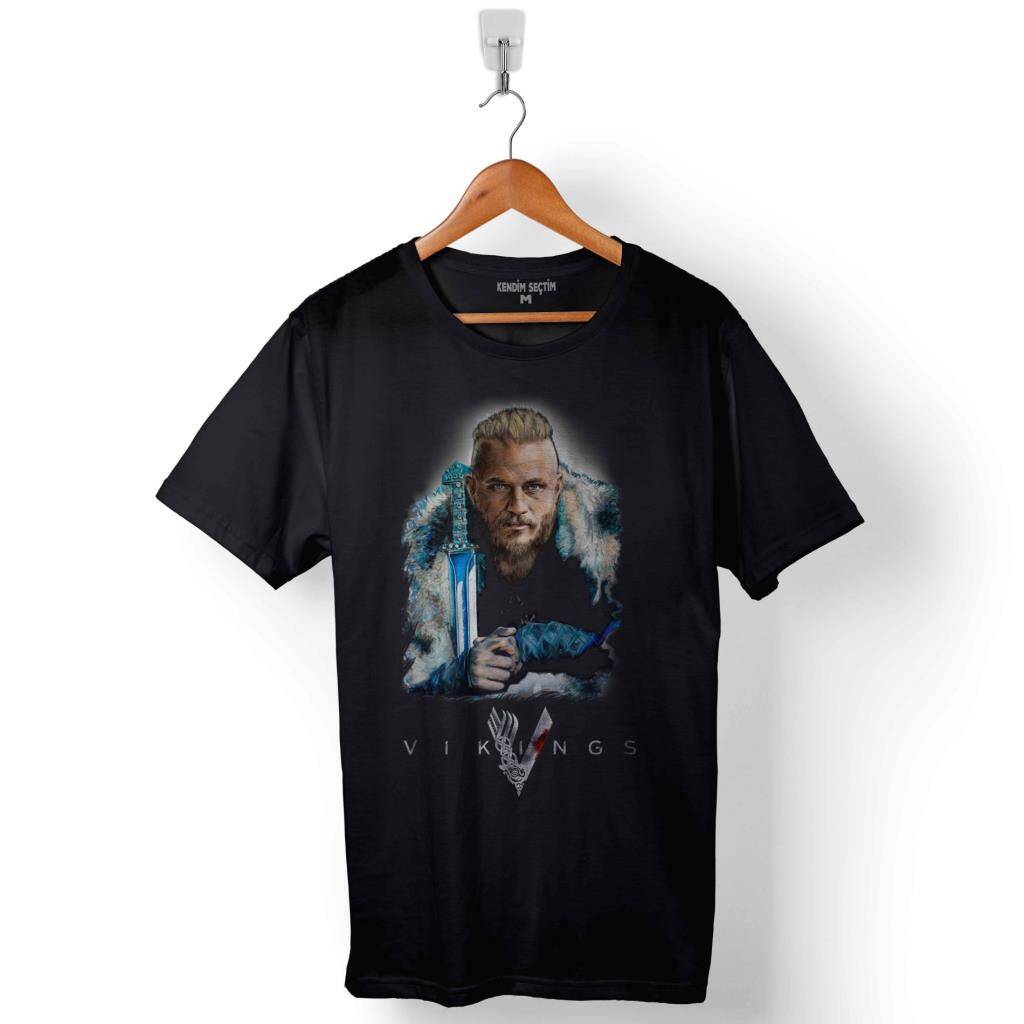 Ragnar Lothbrok Vikings Logo Skull Head Vikingler Baskılı Tişört Unisex
