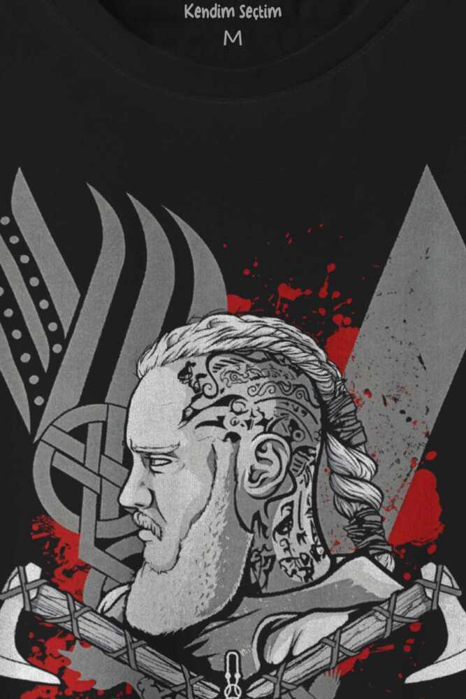Vikings Ragnar Lothbrok Vikingler Savaşçı Baskılı Siyah Tişört Unisex (1)