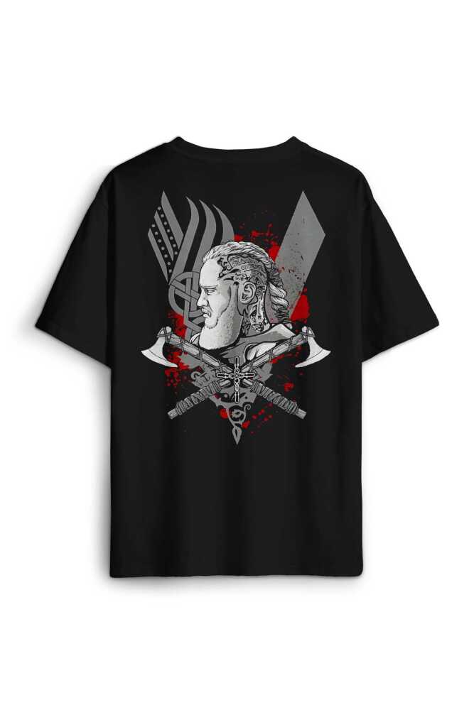 Vikings Ragnar Lothbrok Vikingler Savaşçı Sırt Ön Baskılı Oversize Tişört Unisex