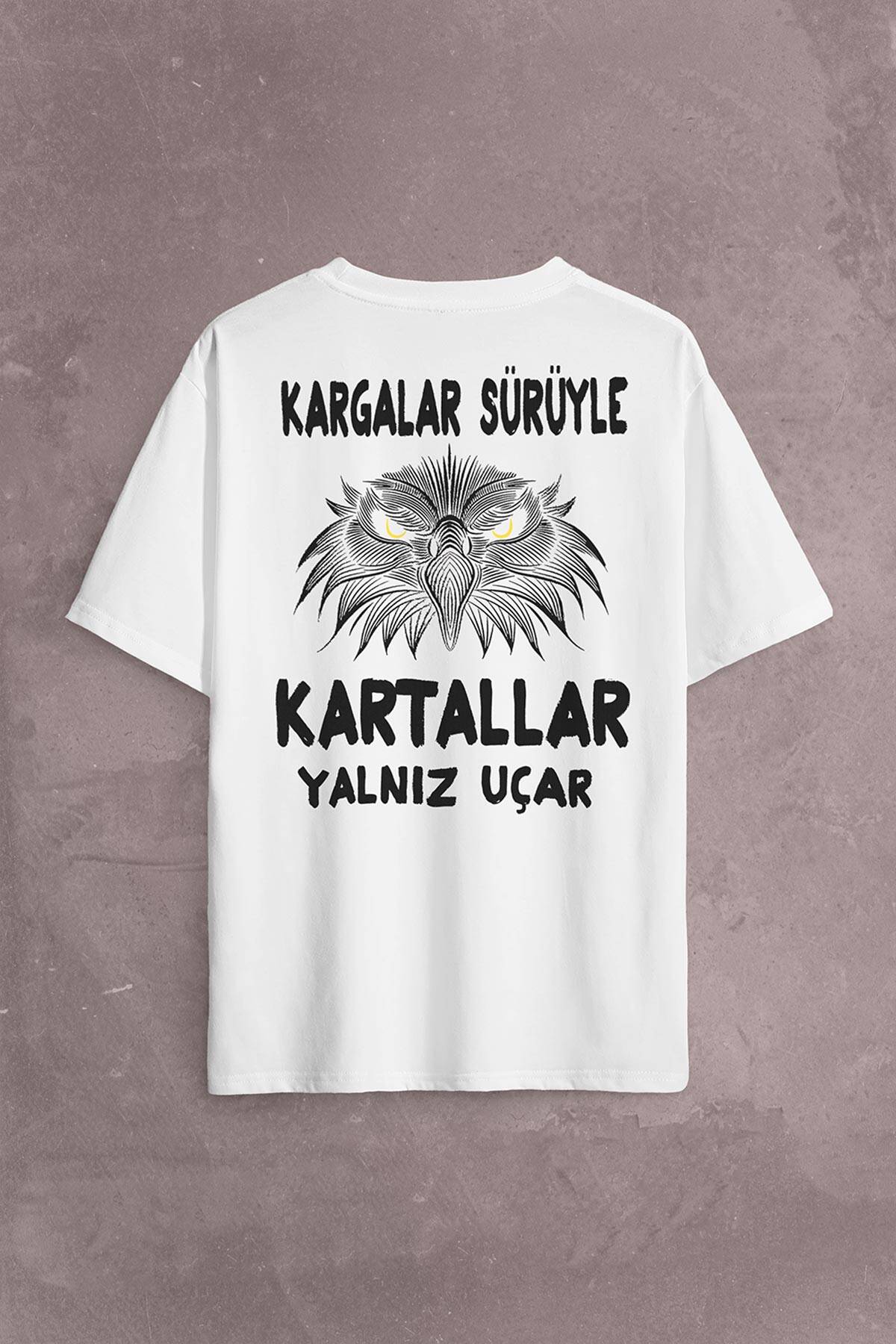 Eagle Kartallar Yalnız Uçar Sırt Ön Baskılı White Oversize Tişört Unisex