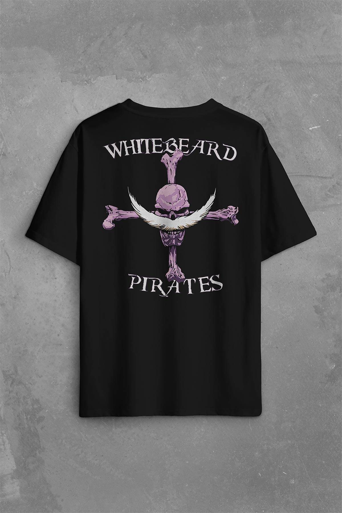 Whitebeard Amiral Pirates One Piece Luffy Sırt Ön Baskılı Oversize Tişört Unisex T-Shirt (1)